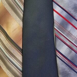 Vintage Mens Clip On Ties Lot of 3 JCPenney American Edition Striped Solid Navy